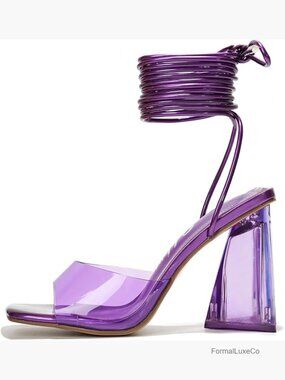 Clear Strappy Lace Up Heels - Square Toe Prom Wedding Sandals